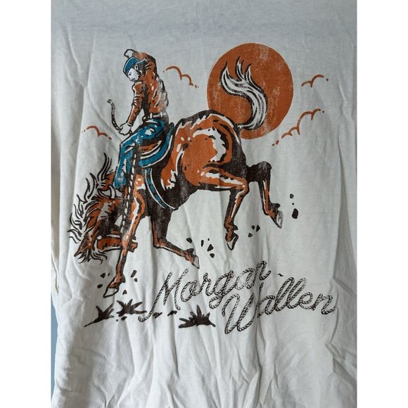 MORGAN WALLEN Merch Cropped Tee T-Shirt Size Medium Rodeo Buckin' Cowboy - Picture 2 of 5
